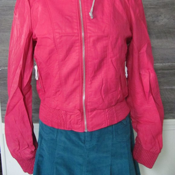 PALOMARES LADIES MAGENTA VEGAN LEATHER BOMBER JACK - Picture 2 of 13